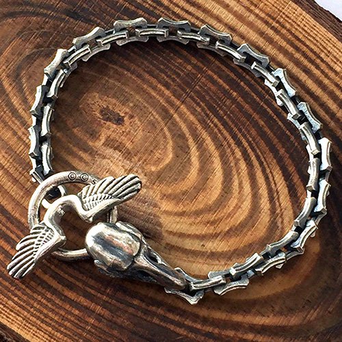 Men's Sterling Silver Raven Skull Chain Bracelet