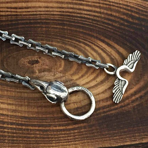 Men's Sterling Silver Raven Skull Chain Bracelet