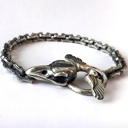 Men's Sterling Silver Raven Skull Chain Bracelet