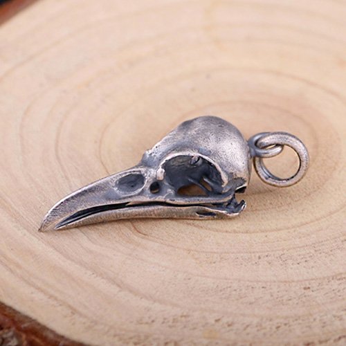 Men's Sterling Silver Raven Skull Necklace 