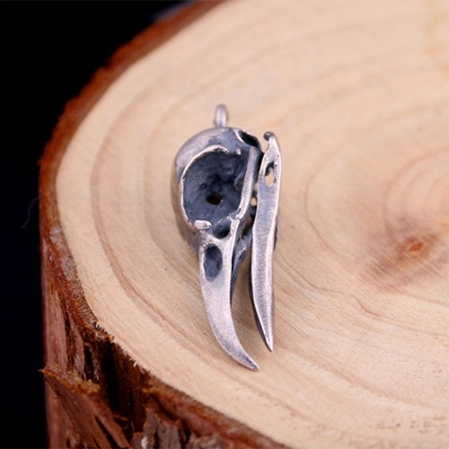 Men's Sterling Silver Raven Skull Necklace 