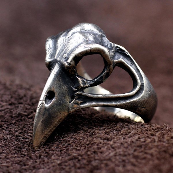 Men's Sterling Silver Raven Skull Ring