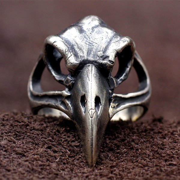 Men's Sterling Silver Raven Skull Ring