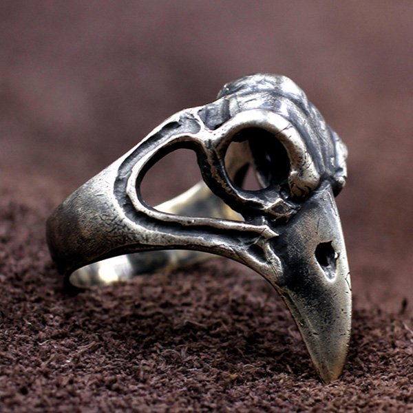 Men's Sterling Silver Raven Skull Ring