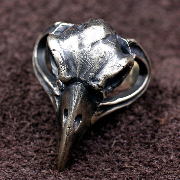 Men's Sterling Silver Raven Skull Ring - Jewelry1000.com