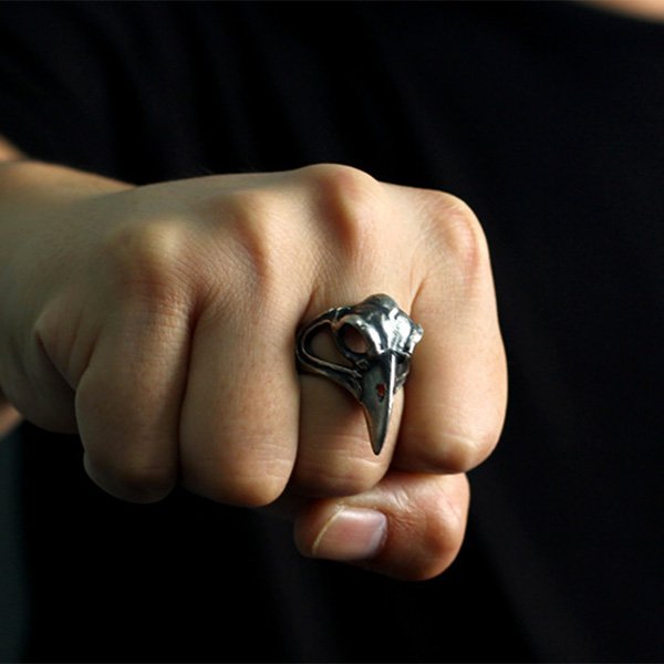 Men's Sterling Silver Raven Skull Ring