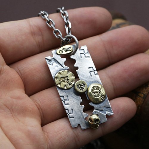 Men's Sterling Silver Razor Blade Necklace