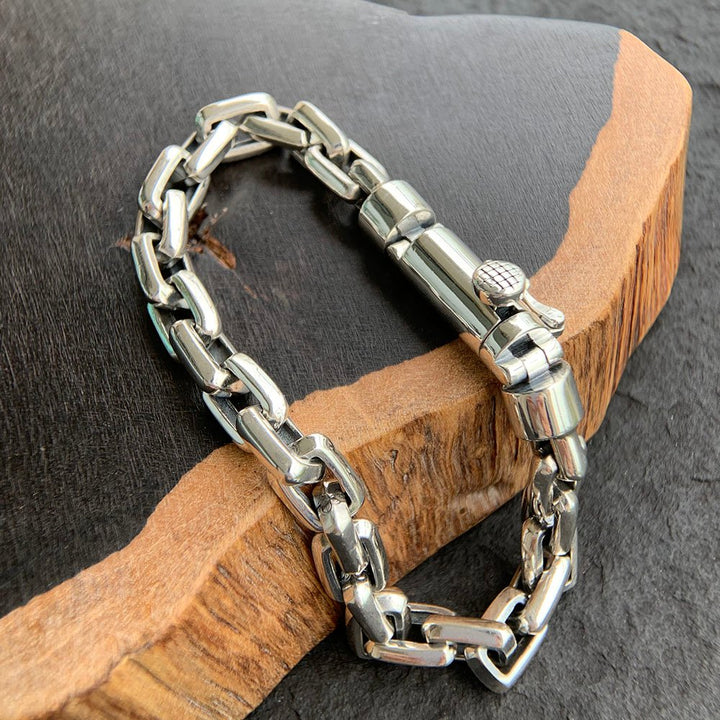 Men's Sterling Silver Rectangle Link Chain Bracelet