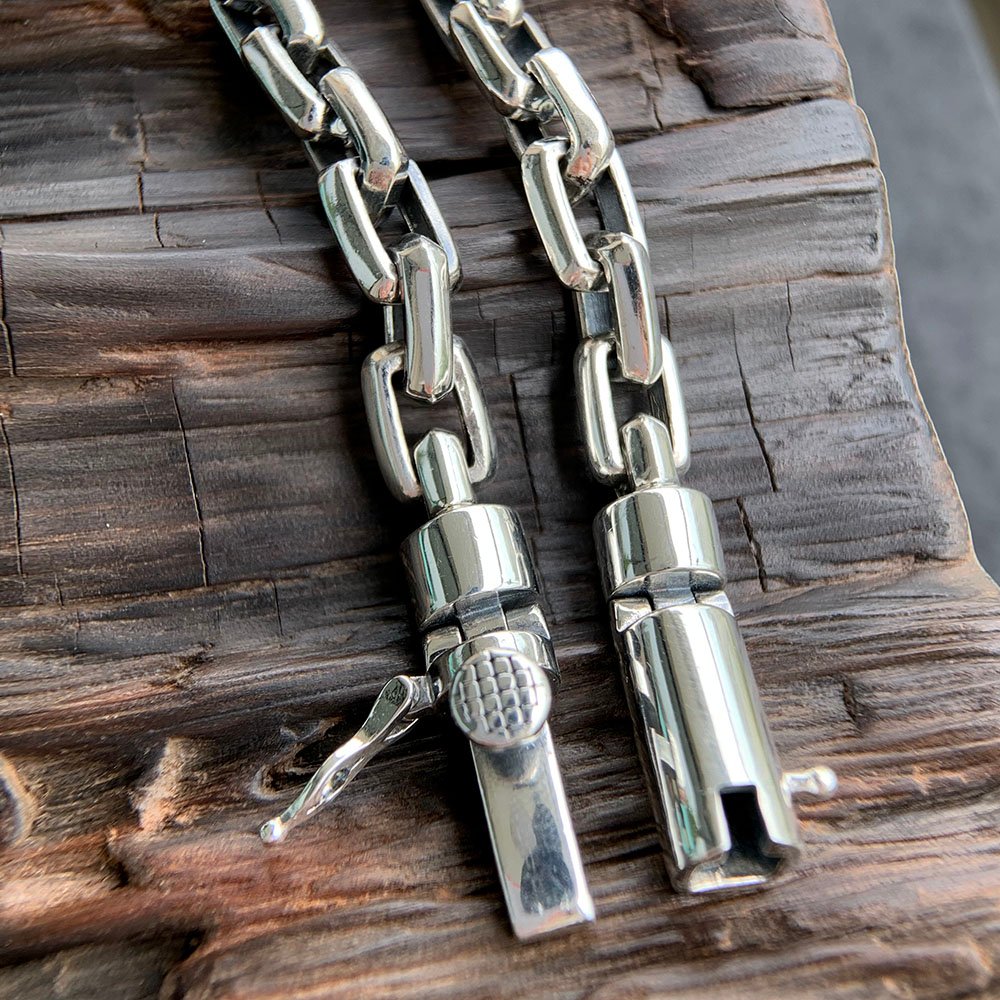 Mens Sterling Silver Rectangle Link Chain Bracelet - Jewelry1000.com