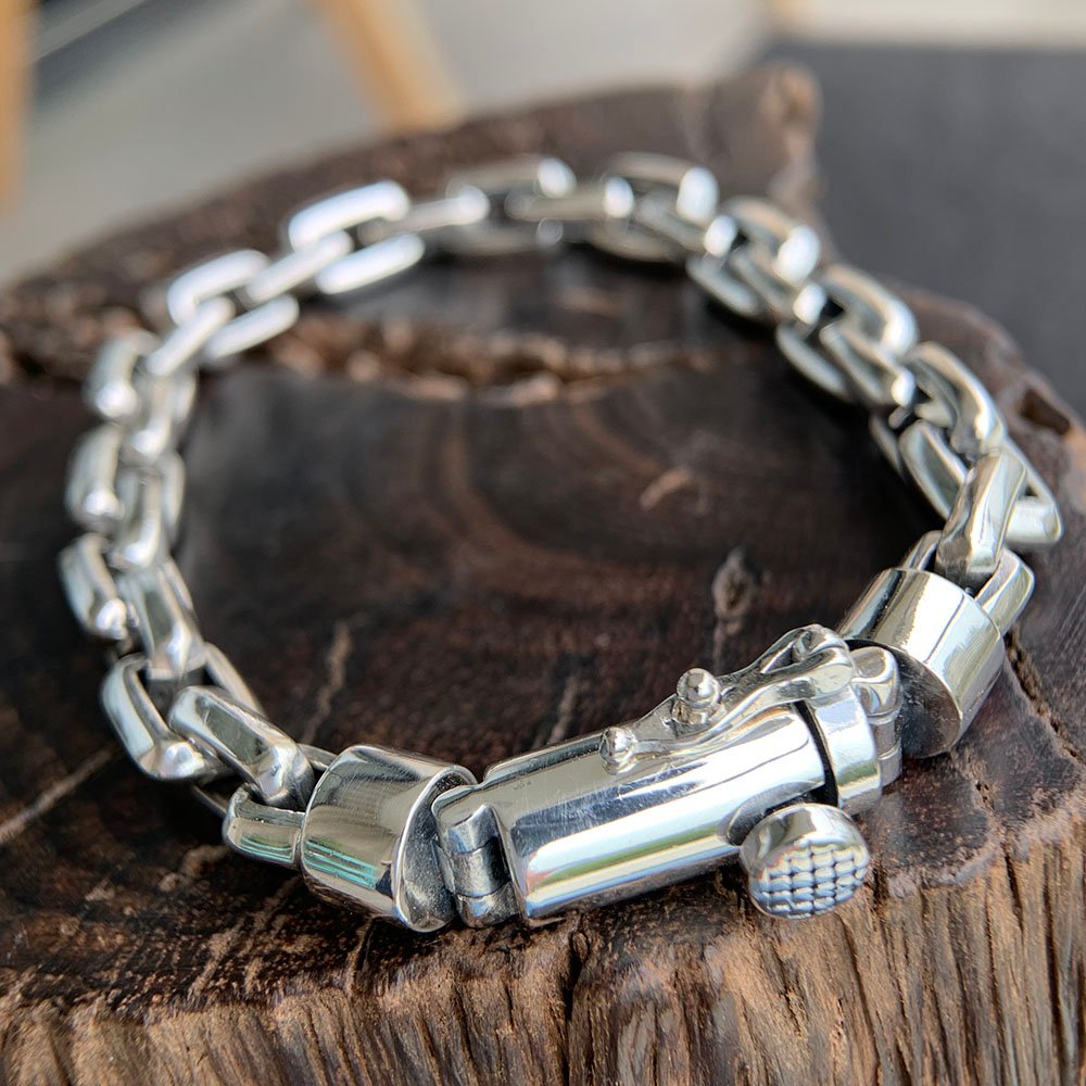 Men's Sterling Silver Rectangle Link Chain Bracelet