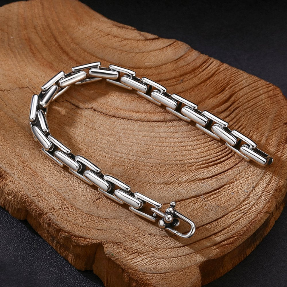 Men's Sterling Silver Rectangle Links Chain Bracelet