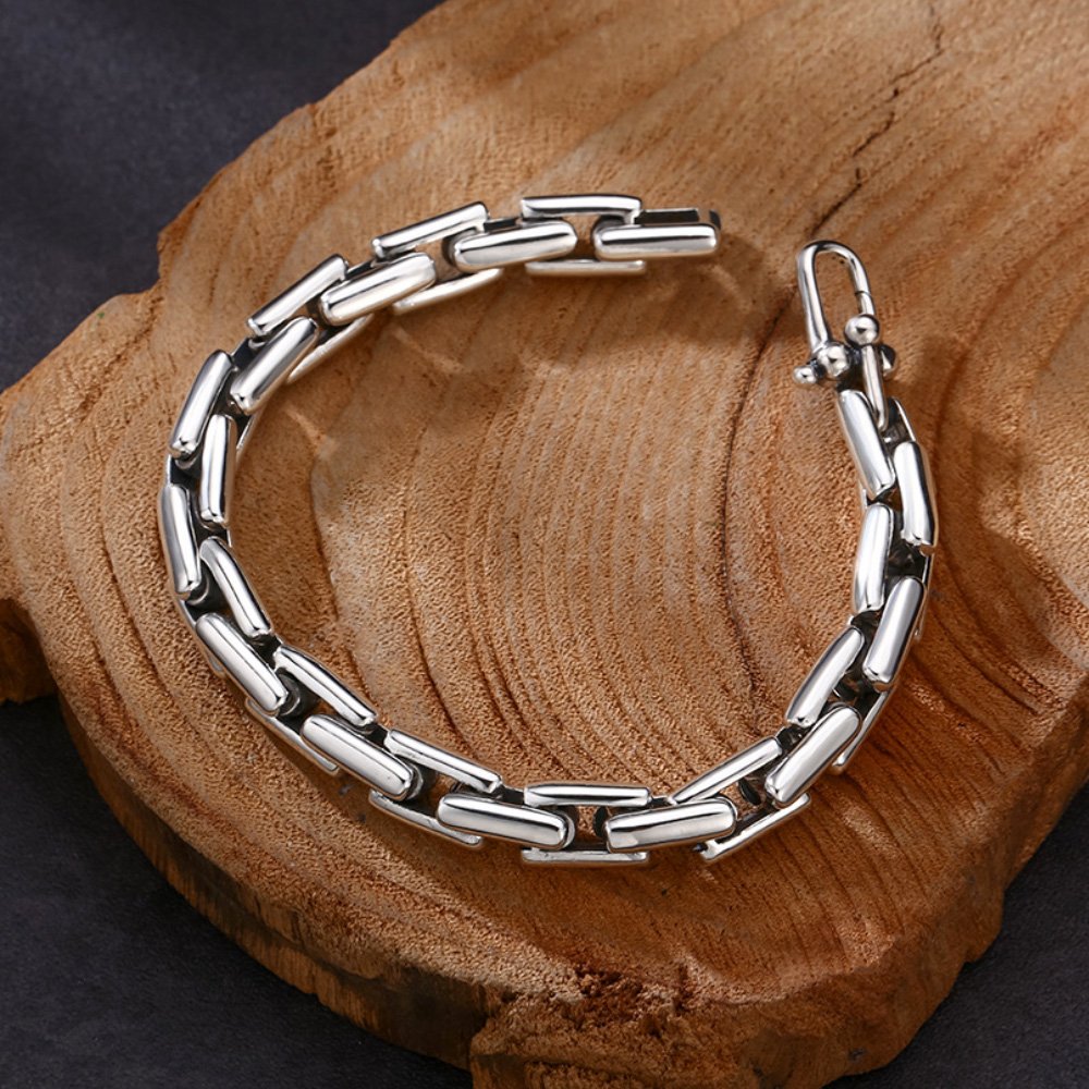 Men's Sterling Silver Rectangle Links Chain Bracelet