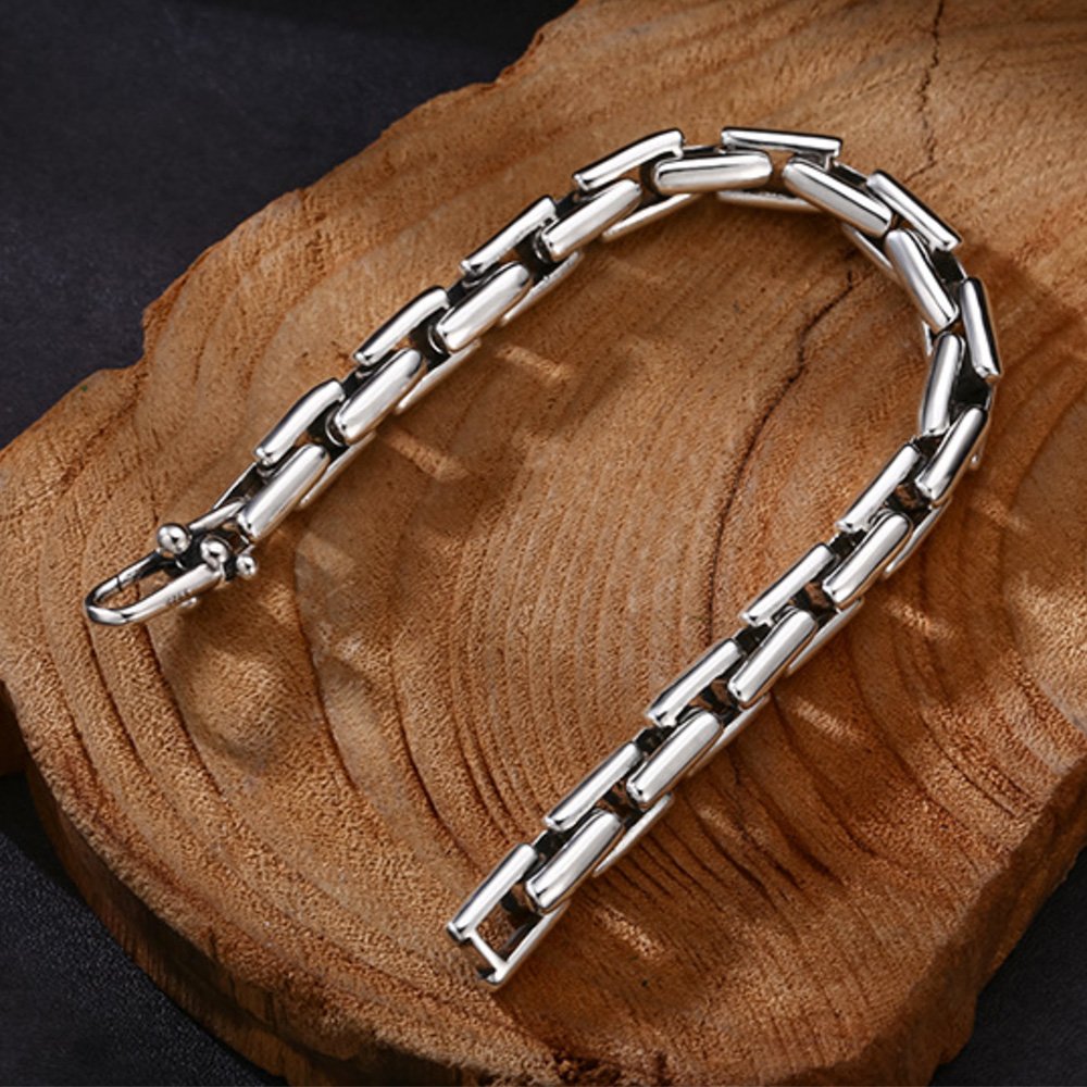 Men's Sterling Silver Rectangle Links Chain Bracelet