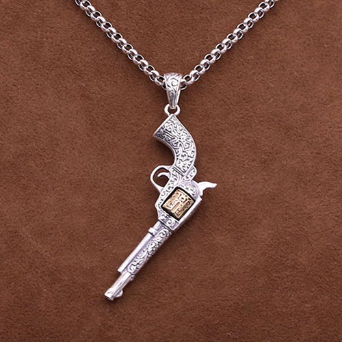 Men's Sterling Silver Revolver Pendant Necklace