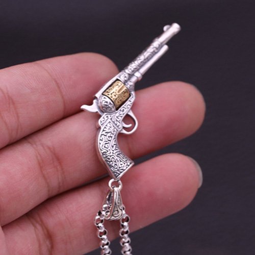 Men's Sterling Silver Revolver Pendant Necklace