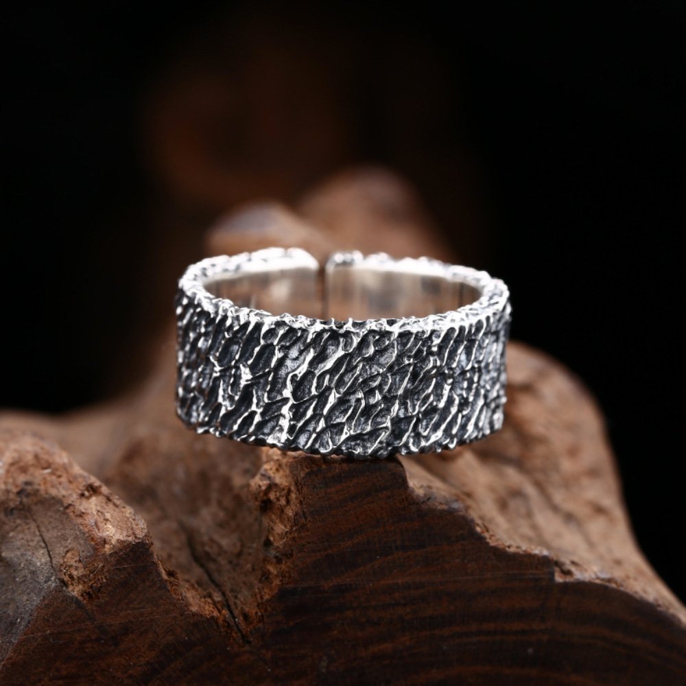 Men's Sterling Silver Rock Texture Ring - Jewelry1000.com