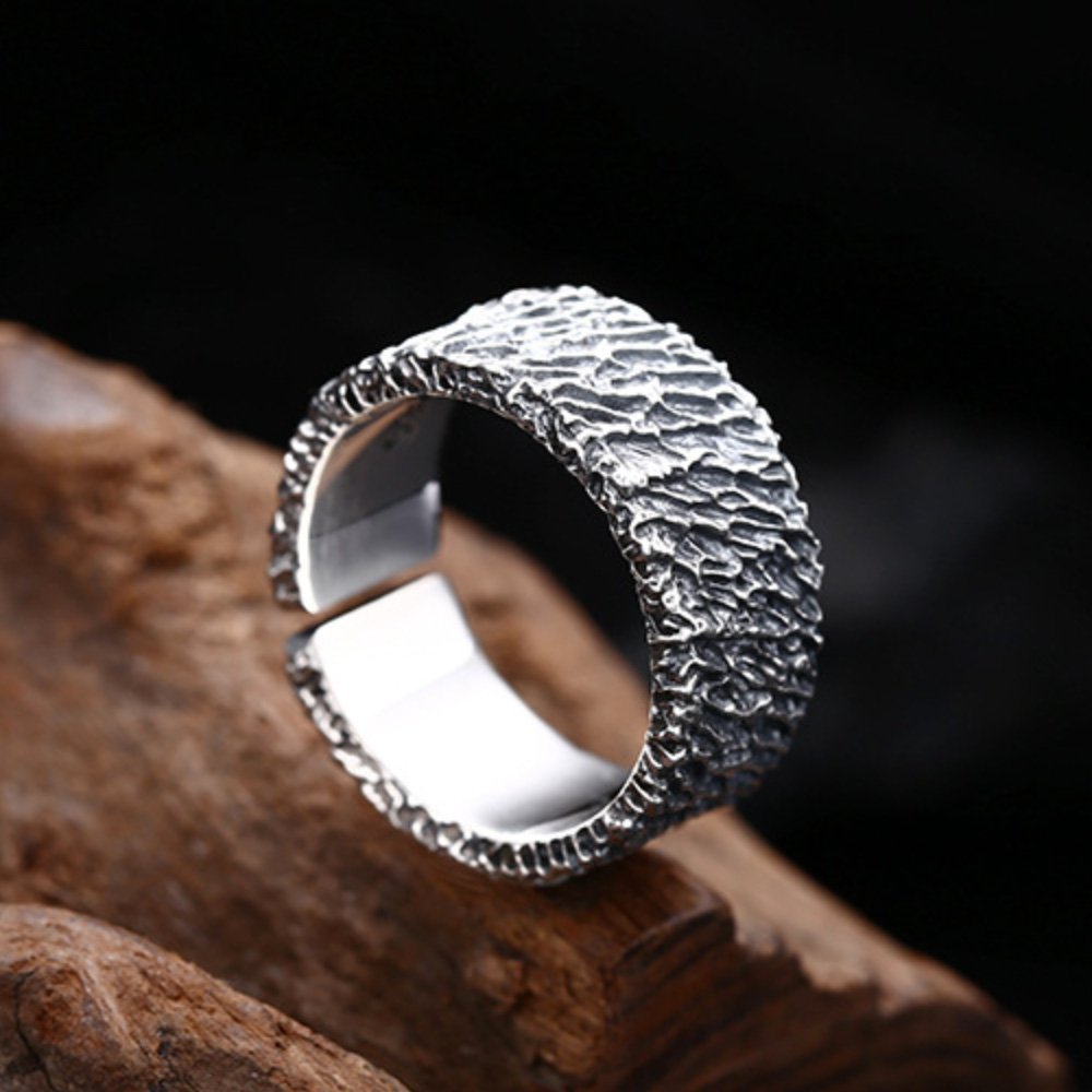 Men's Sterling Silver Rock Texture Ring