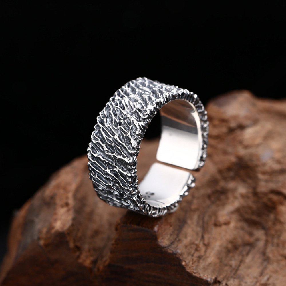 Men's Sterling Silver Rock Texture Ring