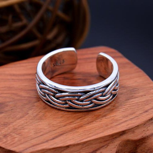 Men's Sterling Silver Rope Pattern Wrap Ring