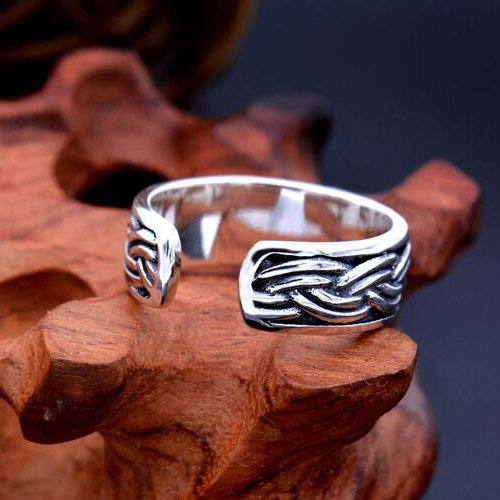 Men's Sterling Silver Rope Pattern Wrap Ring