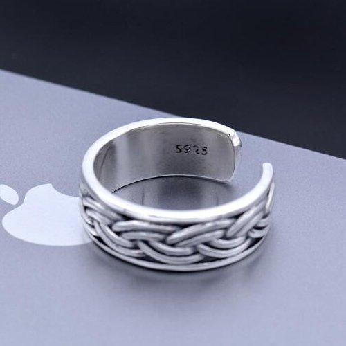 Men's Sterling Silver Rope Pattern Wrap Ring