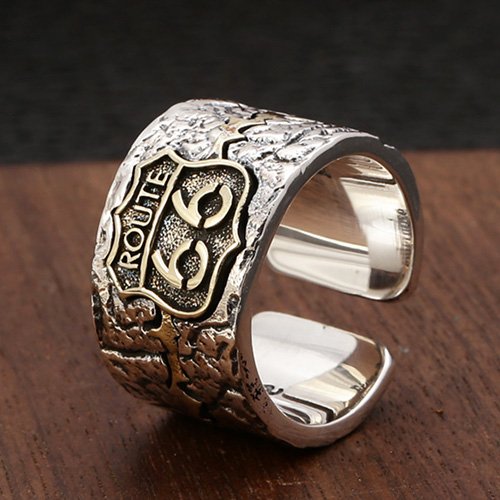 Men's Sterling Silver Route 66 Ring - Jewelry1000.com