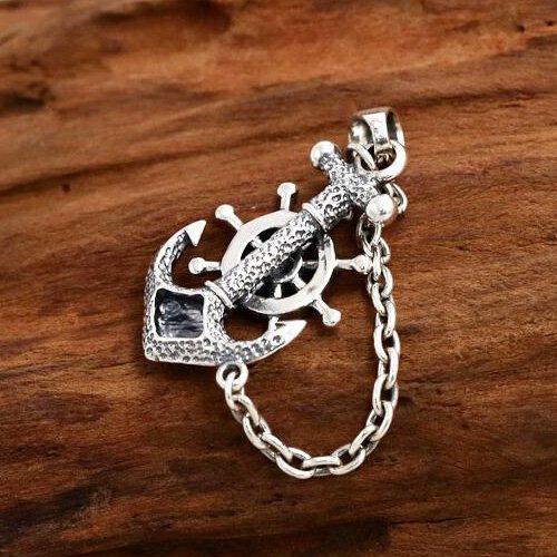 Men's Sterling Silver Rudder Anchor Necklace