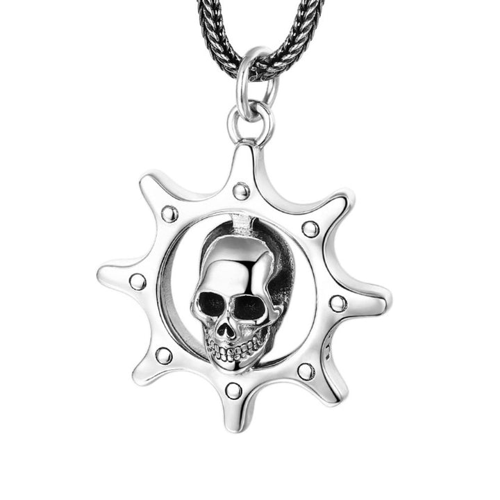 Men's Sterling Silver Rudder Skull Necklace