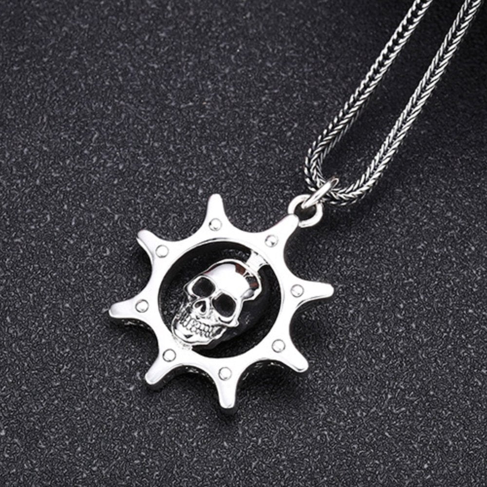 Men's Sterling Silver Rudder Skull Necklace