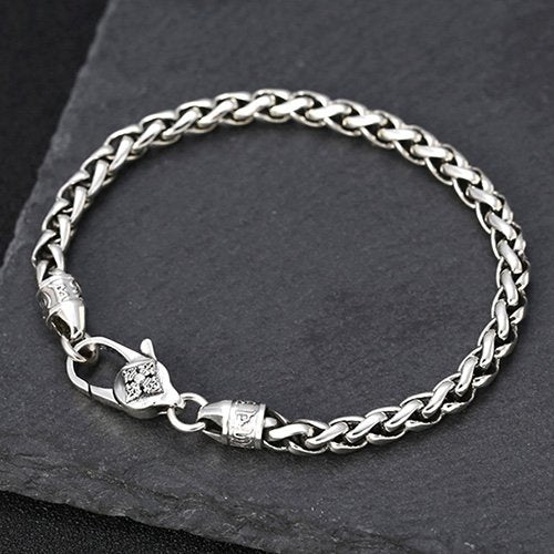 Men's Sterling Silver Six True Words Mantra Braided Bracelet