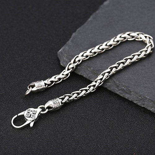 Men's Sterling Silver Six True Words Mantra Braided Bracelet
