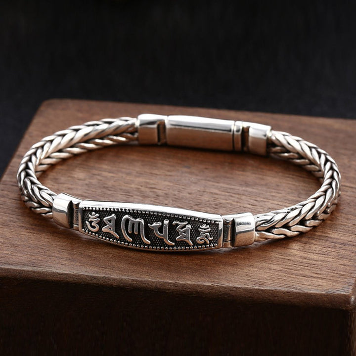 Men's Sterling Silver Six True Words Mantra Braided Bracelet