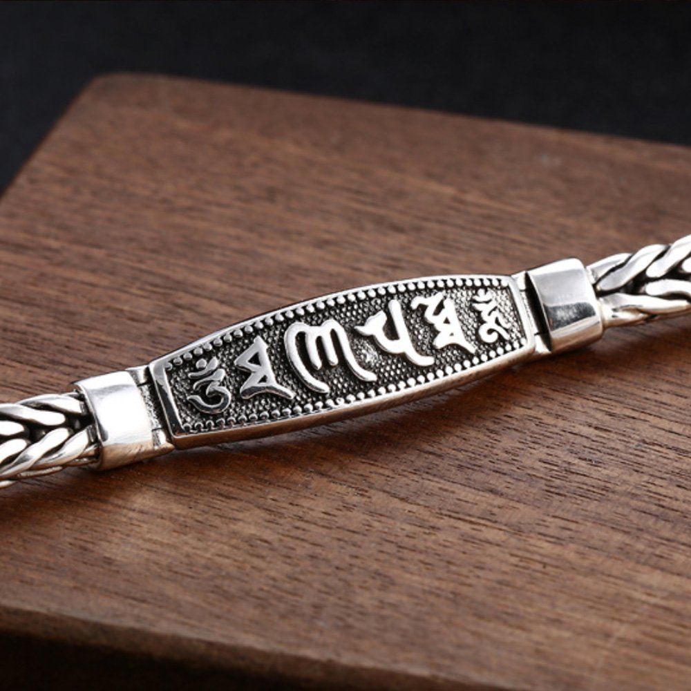 Men's Sterling Silver Six True Words Mantra Braided Bracelet