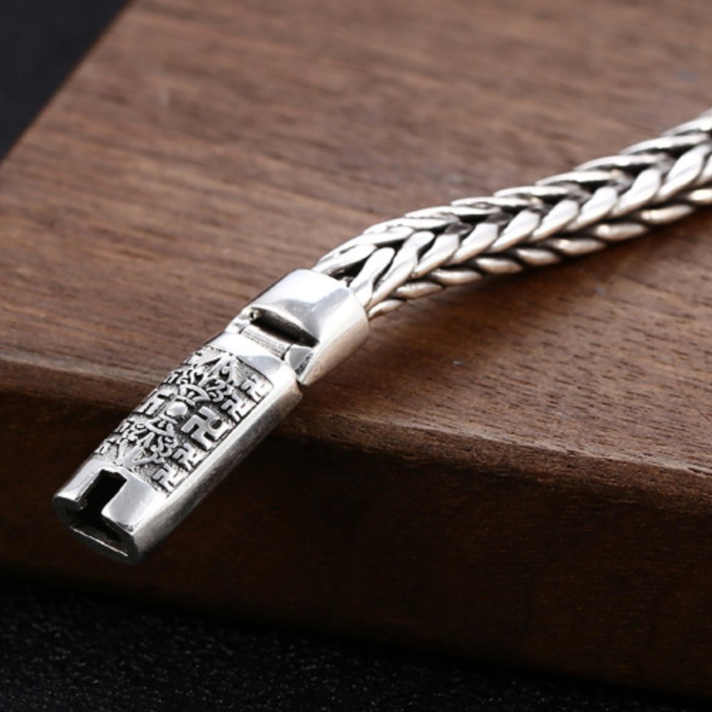 Men's Sterling Silver Six True Words Mantra Braided Bracelet