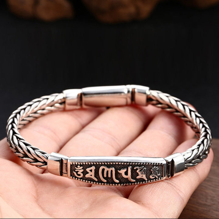 Men's Sterling Silver Six True Words Mantra Braided Bracelet