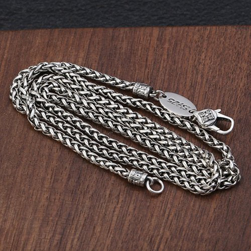 3 mm Men's Sterling Silver Six True Words Mantra Braided Chain 20"-30"