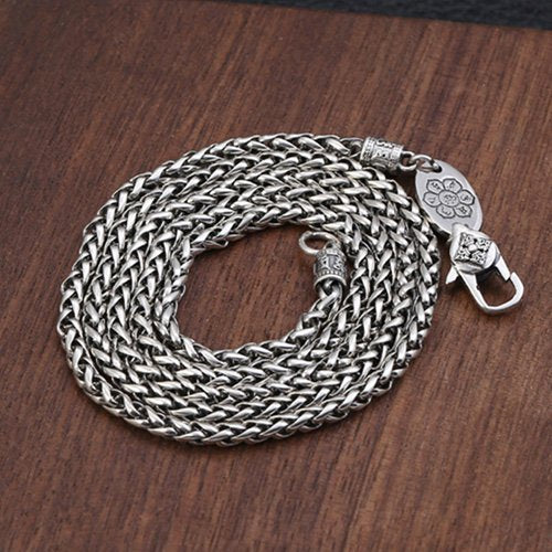 3 mm Men's Sterling Silver Six True Words Mantra Braided Chain 20"-30"