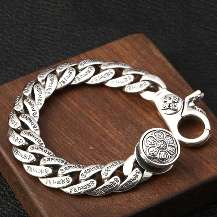 Men's Sterling Silver Six True Words Mantra Curb Chain Bracelet