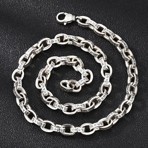 8.5mm Men's Sterling Silver Six True Words Mantra Oval Link Chain 20”-28”