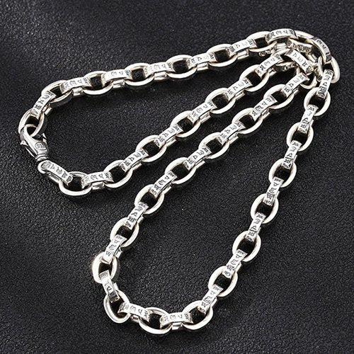 8.5mm Men's Sterling Silver Six True Words Mantra Oval Link Chain 20”-28”