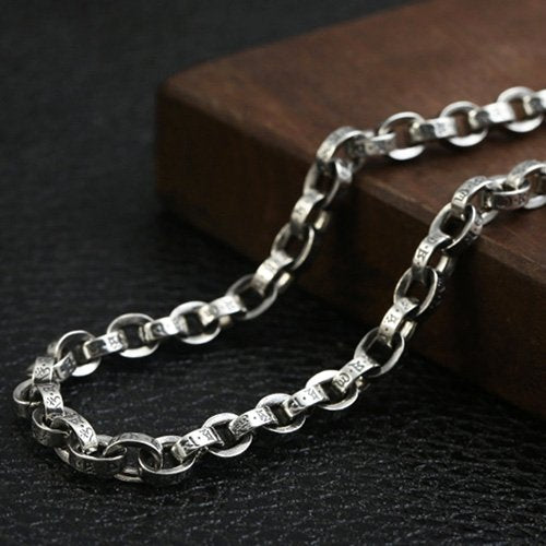 5 mm Men's Sterling Silver Six True Words Mantra Oval Link Chain 20”-30”