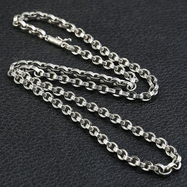 5 mm Men's Sterling Silver Six True Words Mantra Oval Link Chain 20”-30”