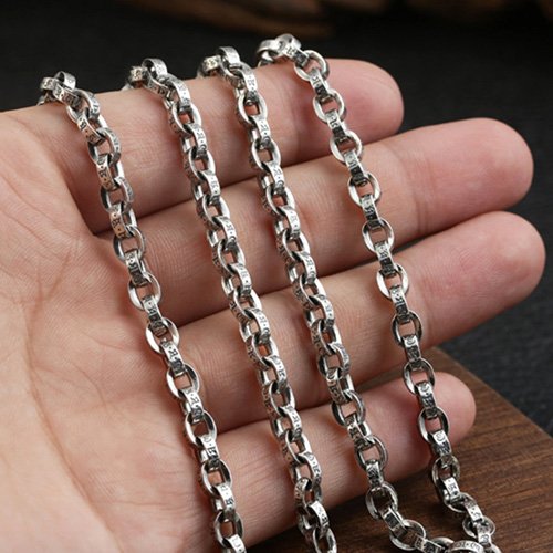 5 mm Men's Sterling Silver Six True Words Mantra Oval Link Chain 20”-30”