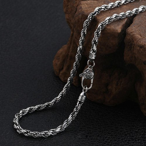 4 mm Men's Sterling Silver Six True Words Mantra Rope Chain 18”-30”