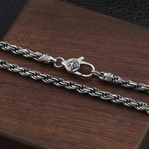 4 mm Men's Sterling Silver Six True Words Mantra Rope Chain 18”-30”