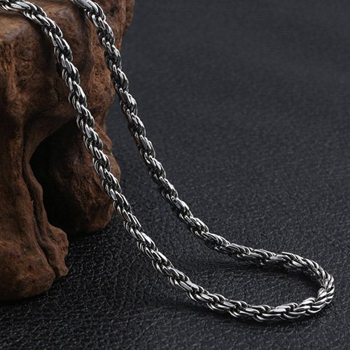 4 mm Men's Sterling Silver Six True Words Mantra Rope Chain 18”-30”