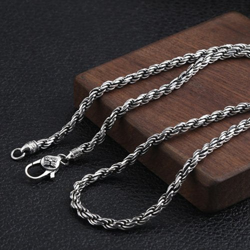 4 mm Men's Sterling Silver Six True Words Mantra Rope Chain 18”-30”