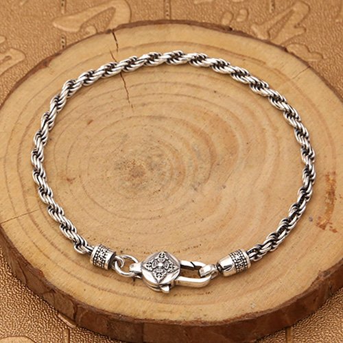 Men's Sterling Silver Six True Words Mantra Rope Chain Bracelet