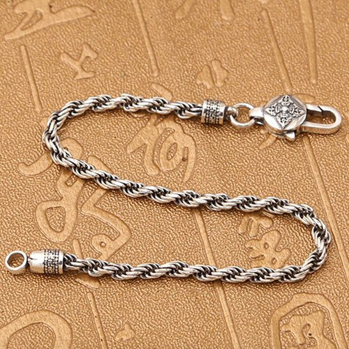 Men's Sterling Silver Six True Words Mantra Rope Chain Bracelet