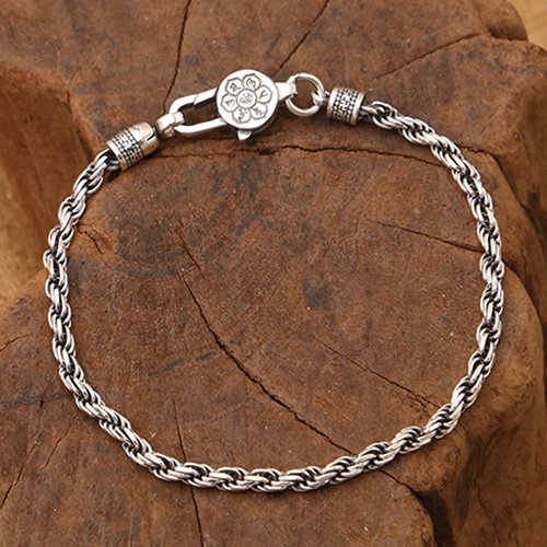 Men's Sterling Silver Six True Words Mantra Rope Chain Bracelet